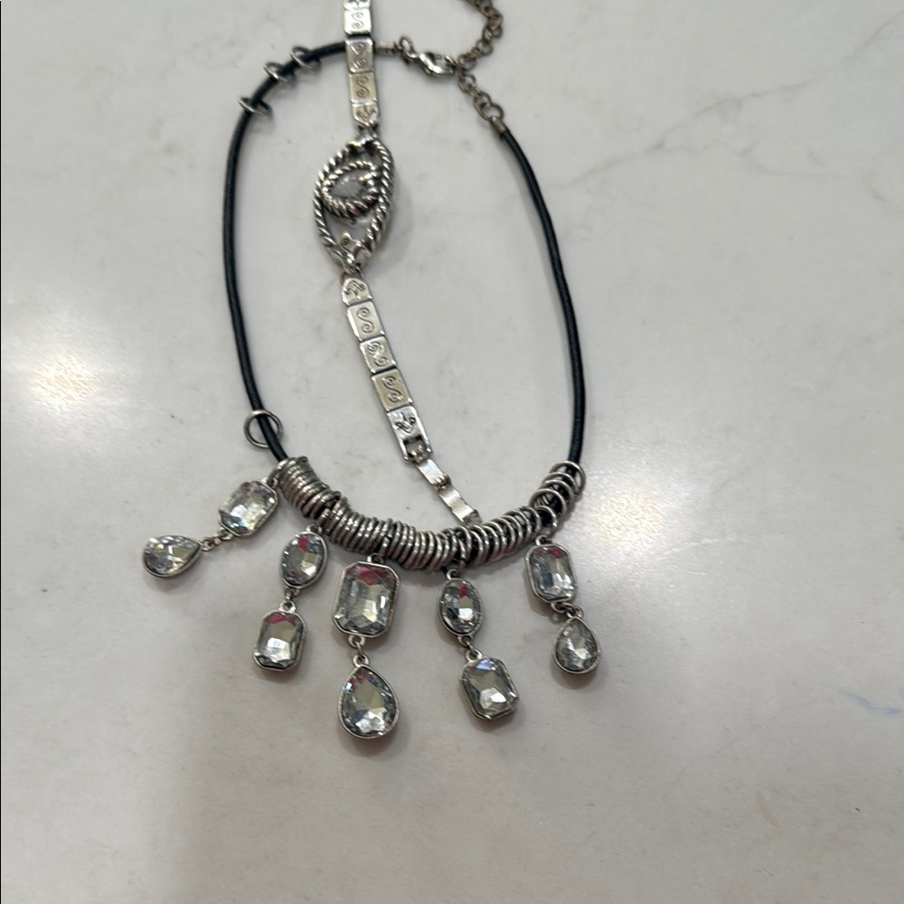 Elegant Silver Crystal Drop Necklace